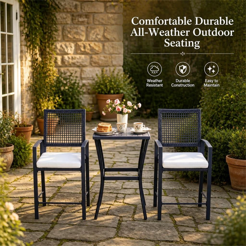 WOW PIONEER Compact Weather Resistant Outdoor Patio Rattan Conversation Set for Balcony Backyard Porch Garden Poolside