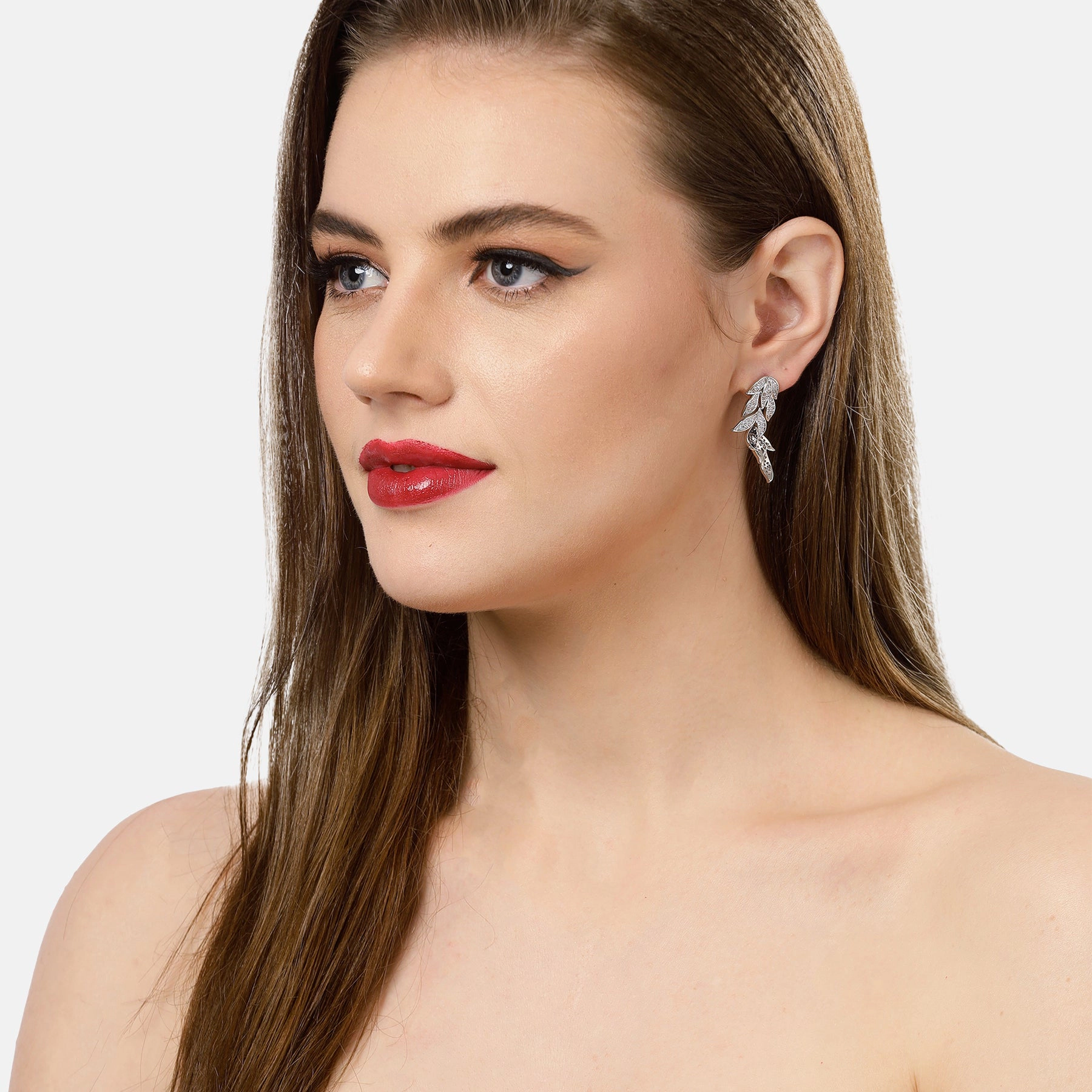 AGP PARIS Womens Silver Leafy Cascading Drop Earrings
