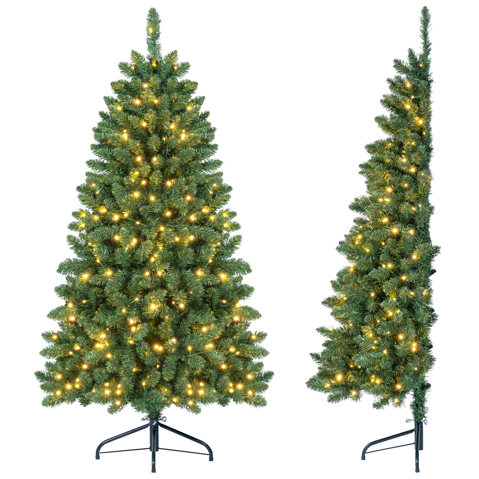 Costway 5 FT Pre-Lit Half Christmas Tree Hinged with 170 LED Lights Green