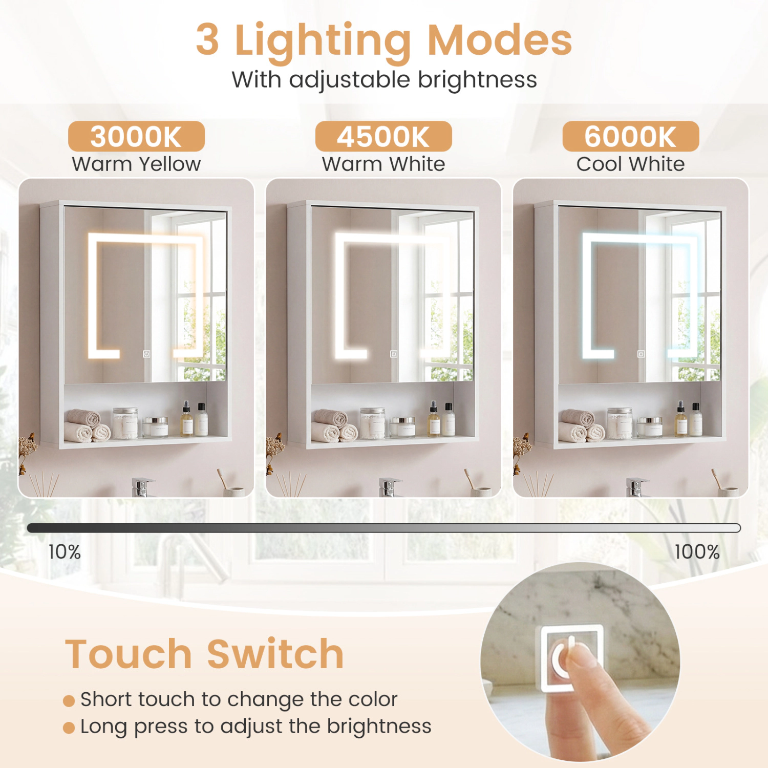 Slickblue White LED Mirror Medicine Cabinet with Adjustable Shelf and Storage