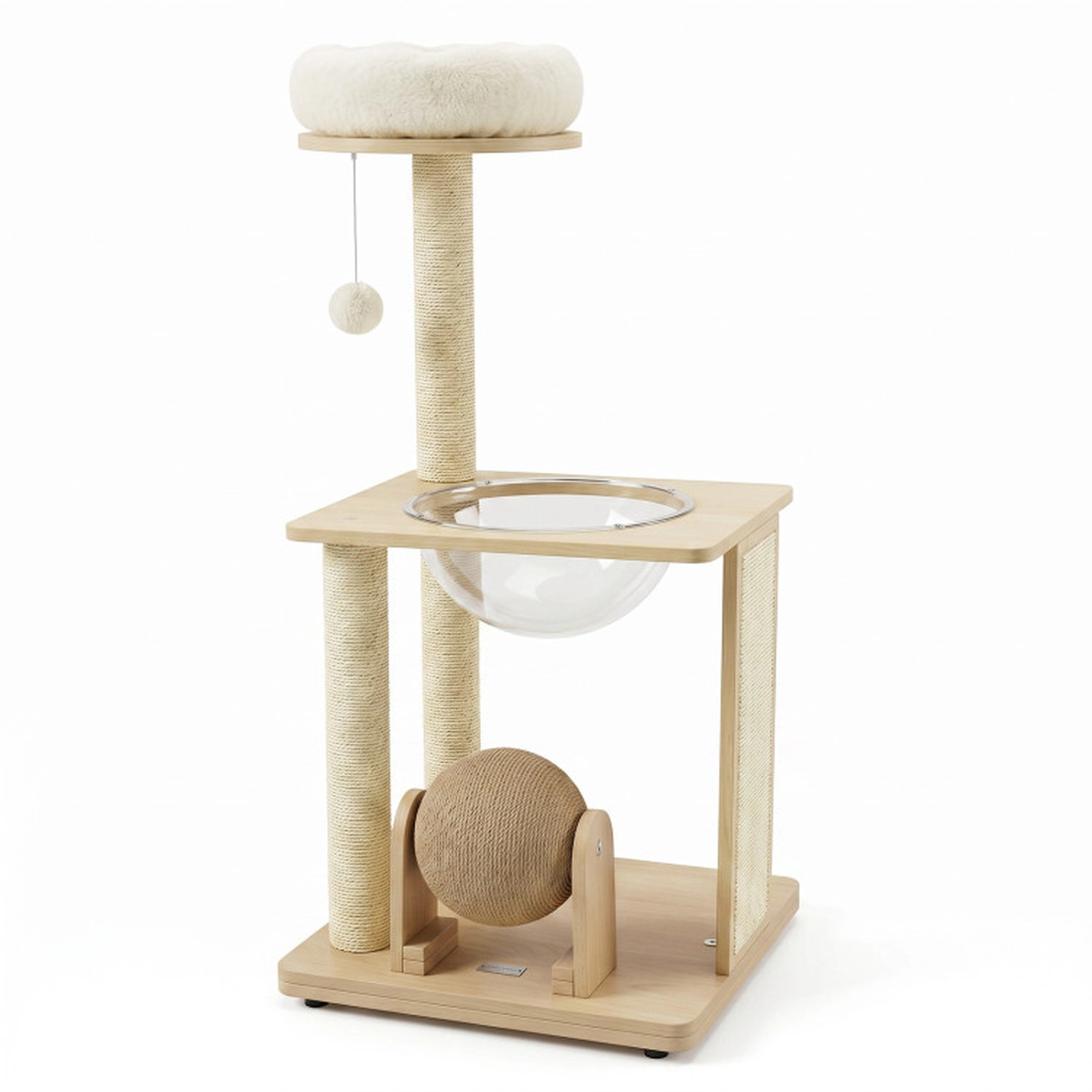 SUGIFT Natural Wood Cat Tree with Space Capsule and Scratching Ball 23.5-in W 21-in D 40-in H 33-lb Per Layer