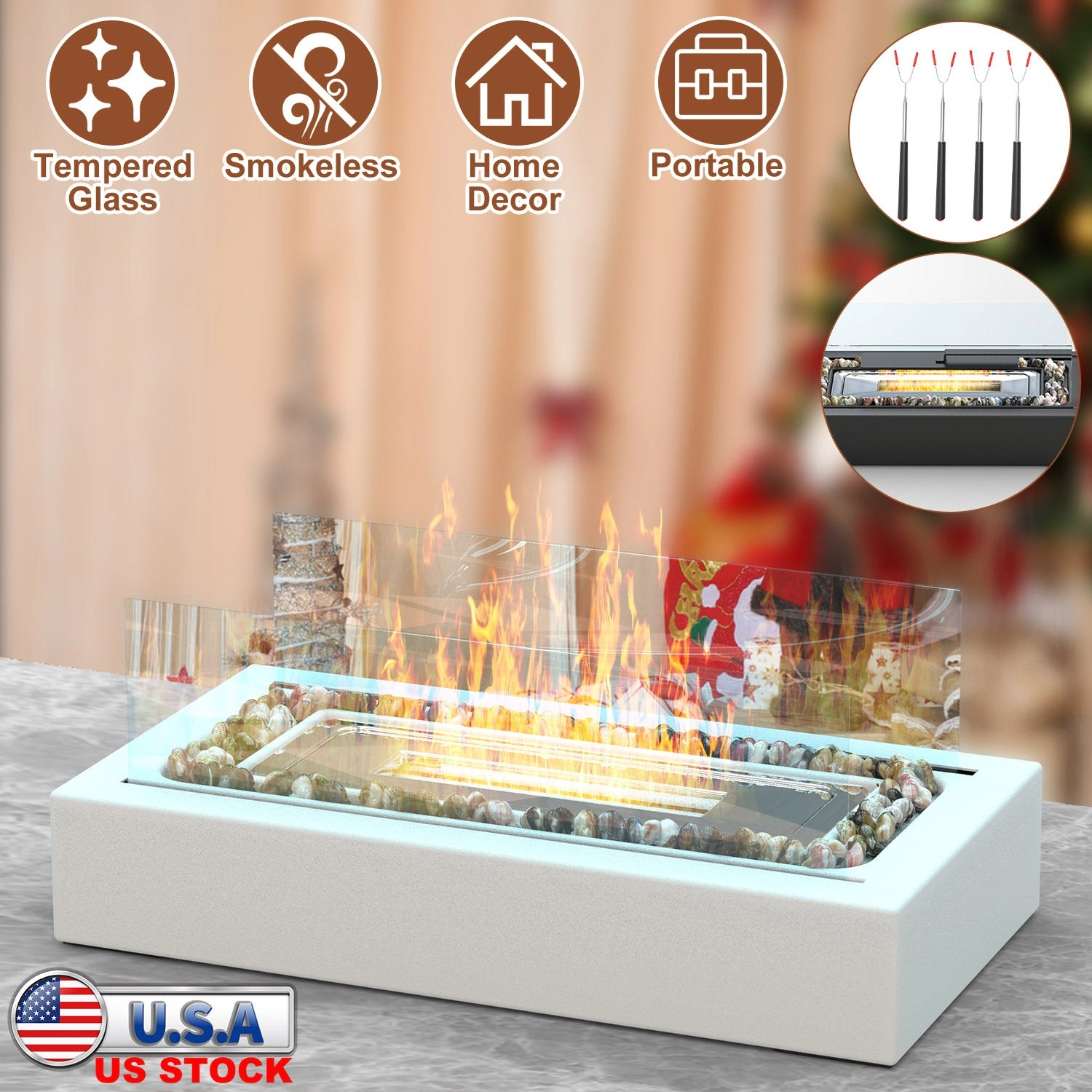 GBruno Ethanol Tabletop Fire Pit With Roasting Sticks