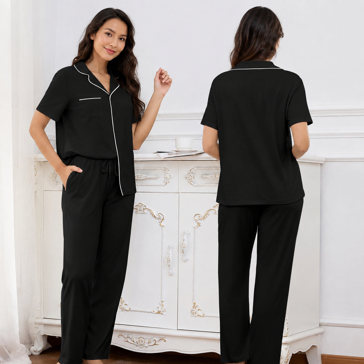 WZK Womens 4-Piece Soft Ruffle Shorts Cami Top Loungewear Pajama Set