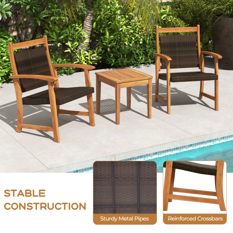 Hivvago 3 Pieces Rattan Bistro Set With Acacia Wood Frame For Garden