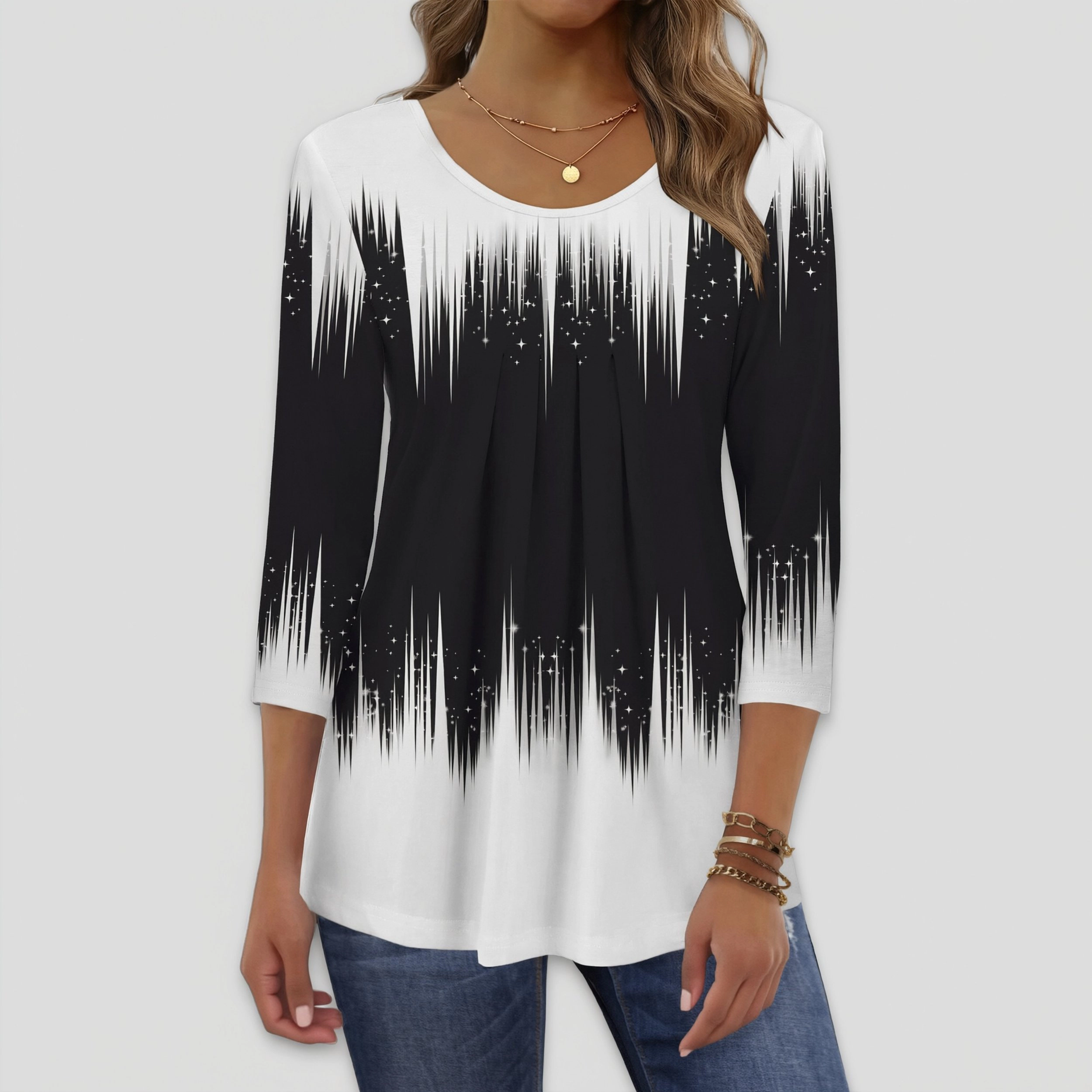 Zeagoo Women Ink Dot Round Neck Top
