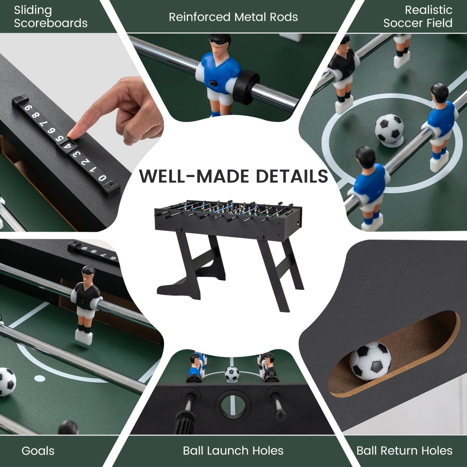 SUGIFT Black Folding Full Size Foosball Soccer Table with 22 Players and 2 Scorers 48-in W 24-in D 32-in H