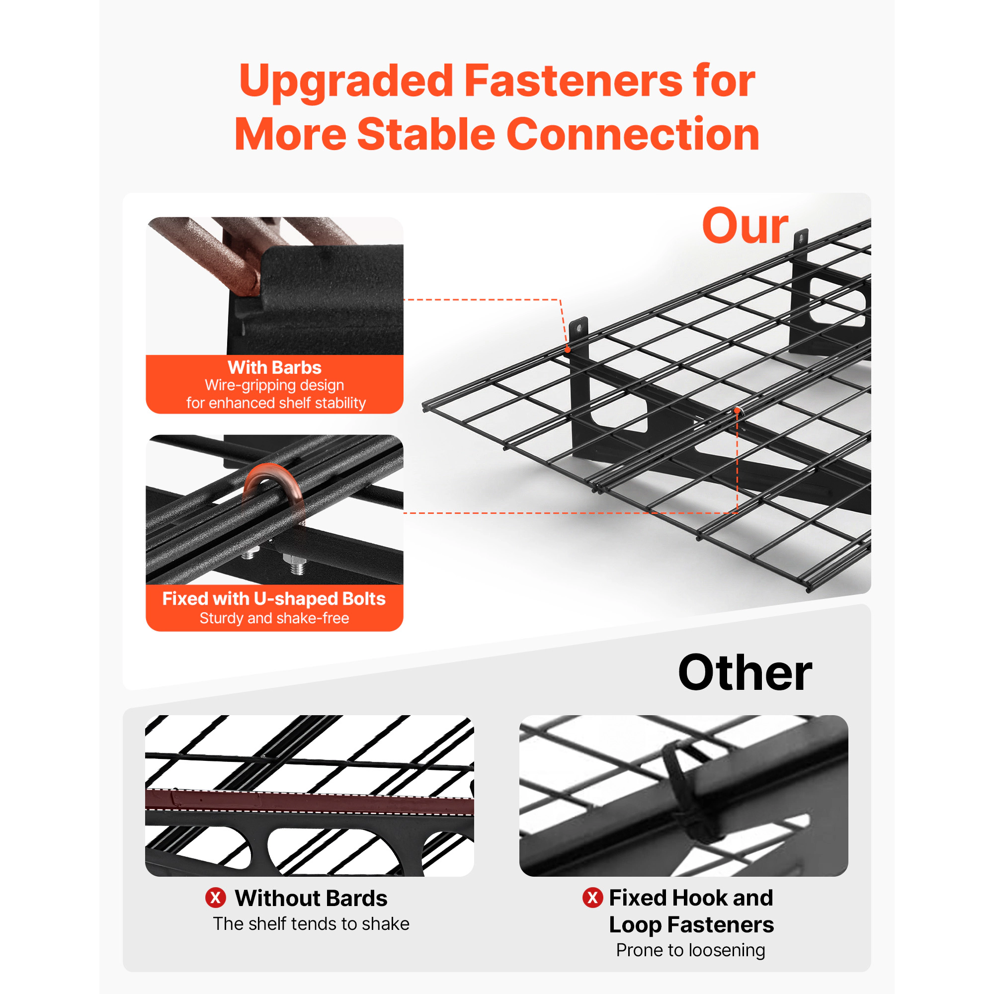 HONGGE 2-Tier Heavy Duty Wall Garage Shelving Steel Wall Mounted Shelving Unit with Hooks Per Shelf Floating Storage
