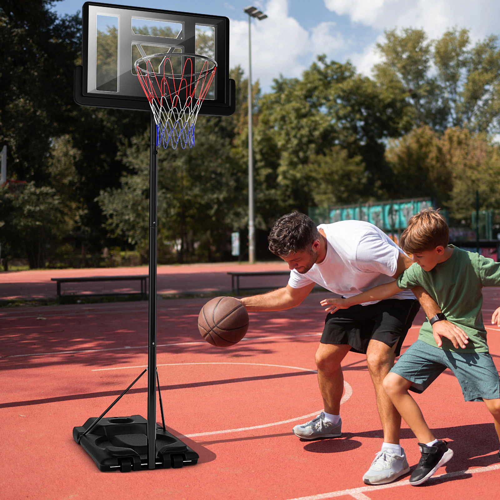 SUGIFT Black Portable Basketball Hoop with Shatterproof Backboard and 2 Nets 8.5-ft to 10-ft H 18-in Rim
