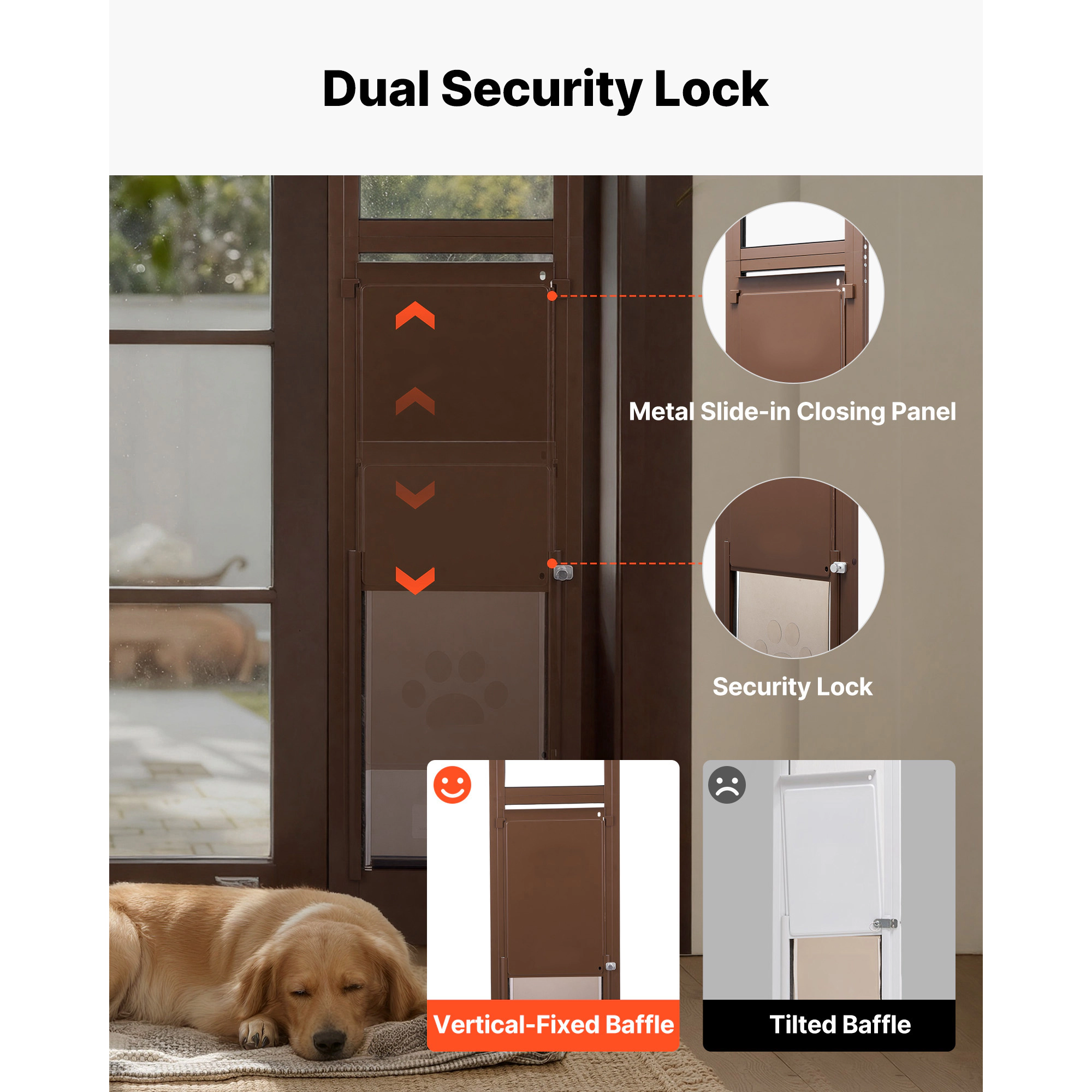 HONGGE Dog Door for Sliding Glass Door, Adjustable 75 7/8 to 80 11/16 In Height, Aluminum Frame with Lock, Brown