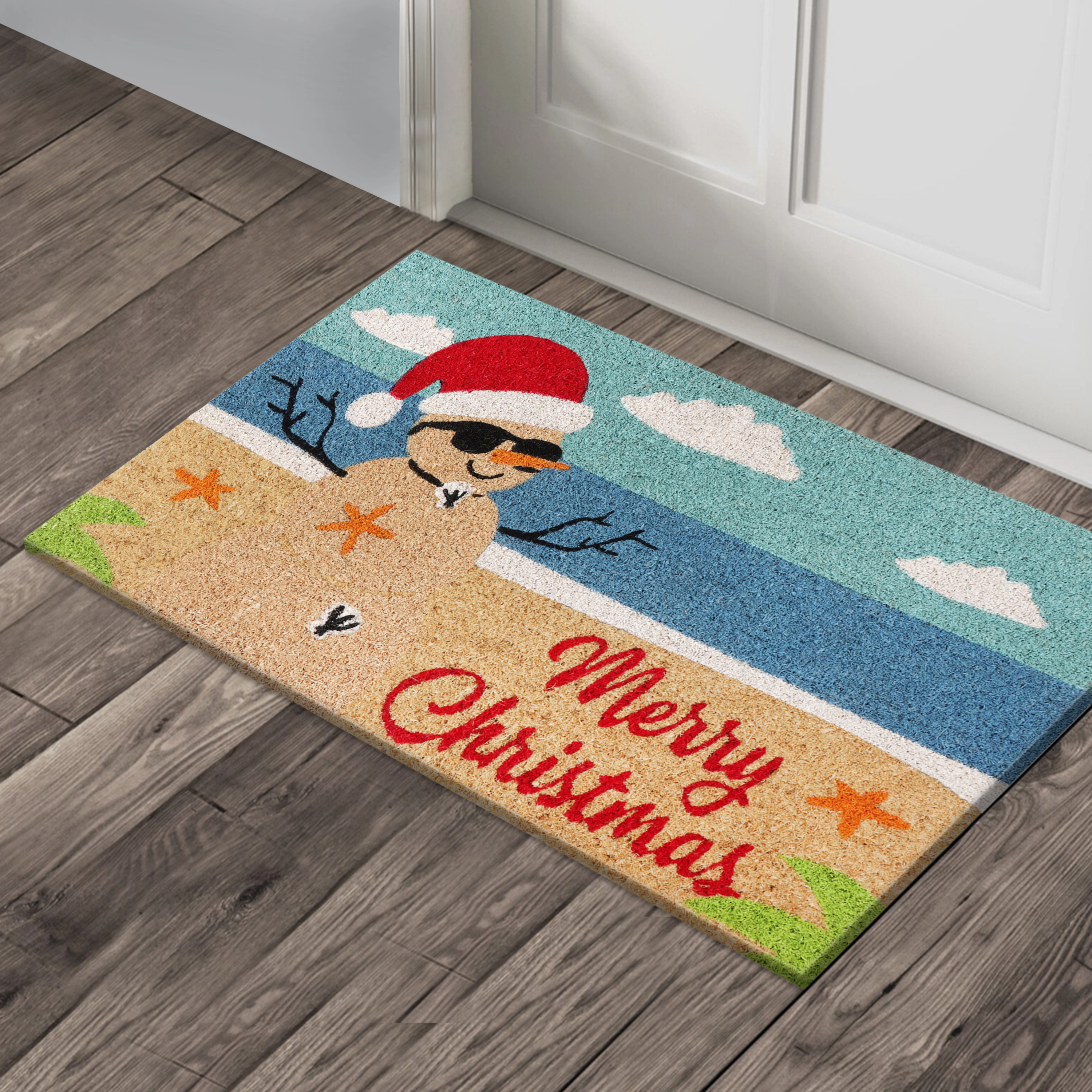 A1 Home Collections Natural Coir Coastal Christmas Doormat Heavy Duty Non-Slip PVC Backing Outdoor Mat 18 x 30