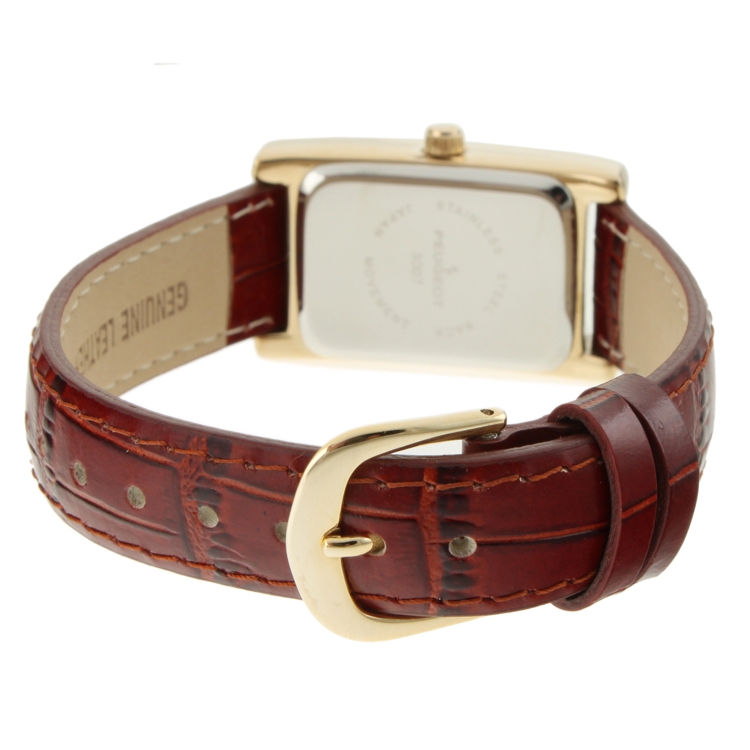 Peugeot Women's 34x20mm Contour Dress Watch Brown Leather Strap