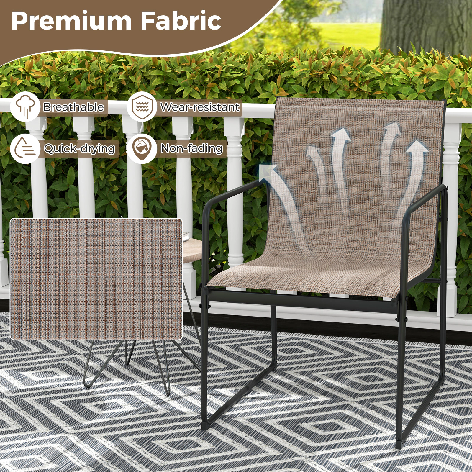 LJG Outdoor Dining Chairs Set of Patio Furniture Chair with Breathable Seat and Backrest
