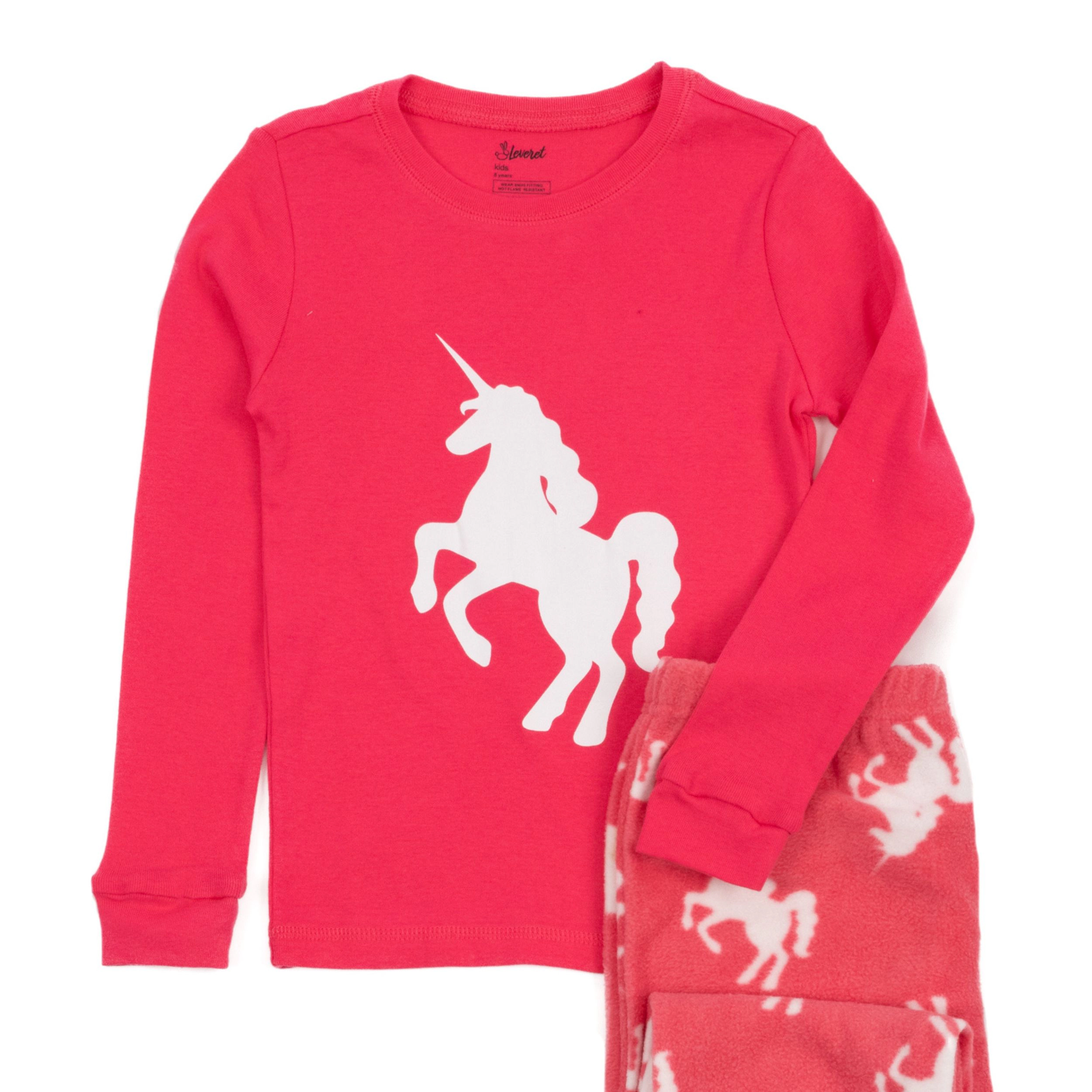 Leveret Toddler/Little/Big Girls Novelty Cotton Top & Fleece Pants Pajama Set