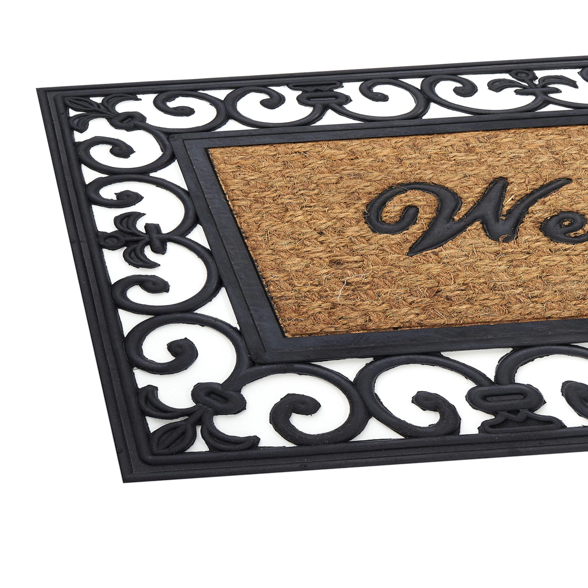 Kate Aurora 18"x30" Rectangular Fleur De Lis Outdoor Heavy Duty Rubber & Coir Skid Resistant Welcome Door Mat