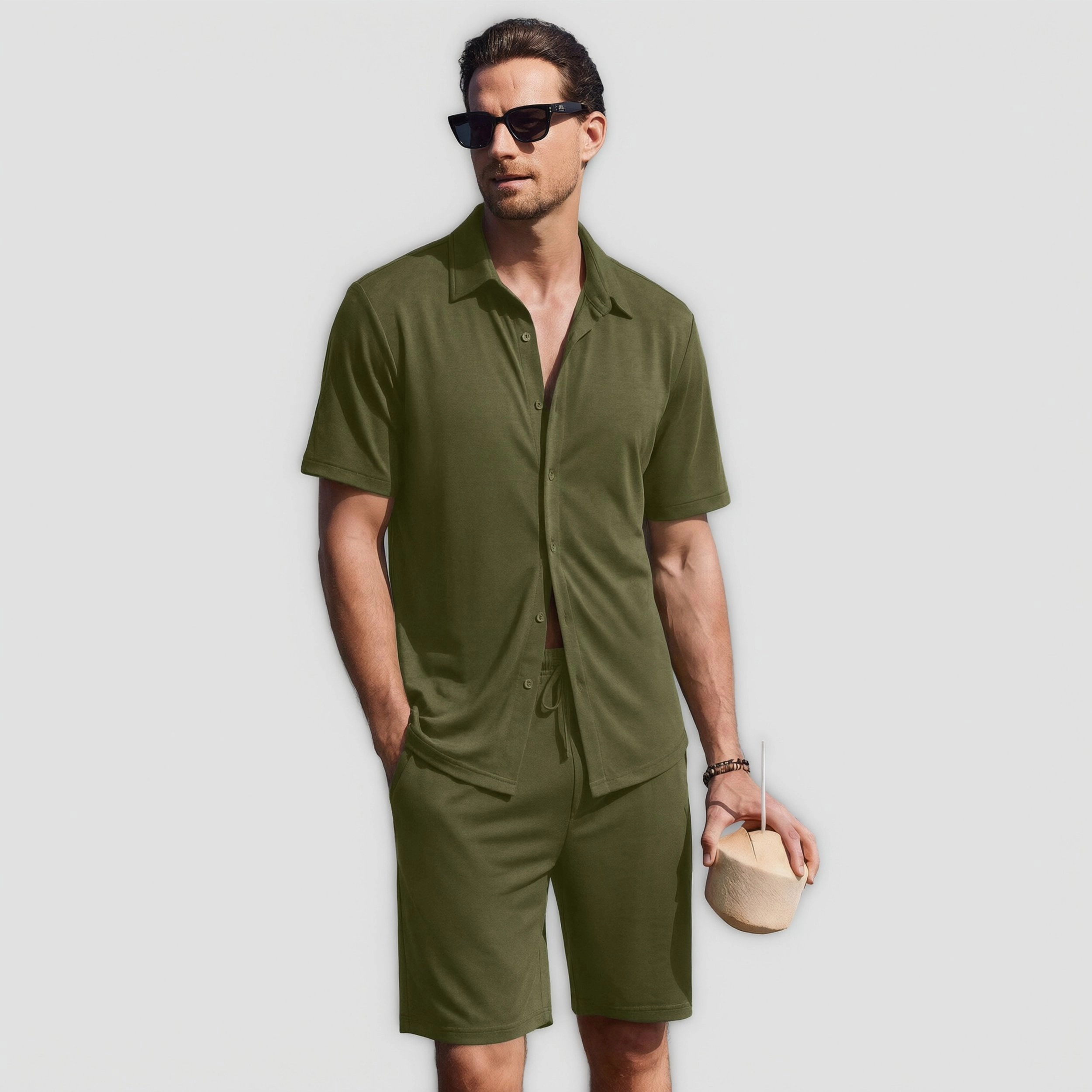 Ekouaer Mens Hawaiian Sets Button Down Shirts and Shorts