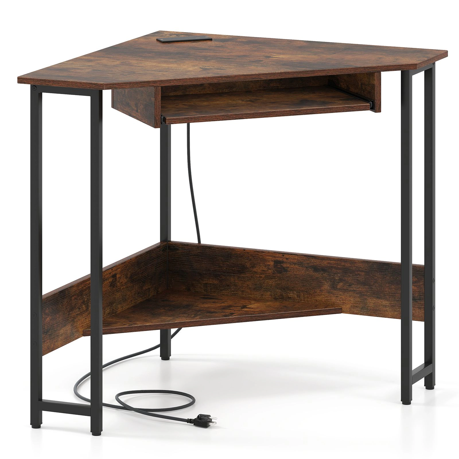 SlickBlue Corner Computer Desk with Keyboard Tray and Storage Shelf