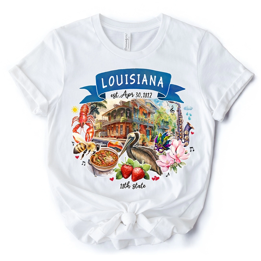 OrnamentallyYou Unisex Artistic Louisiana State Themes And Landmarks T-Shirt
