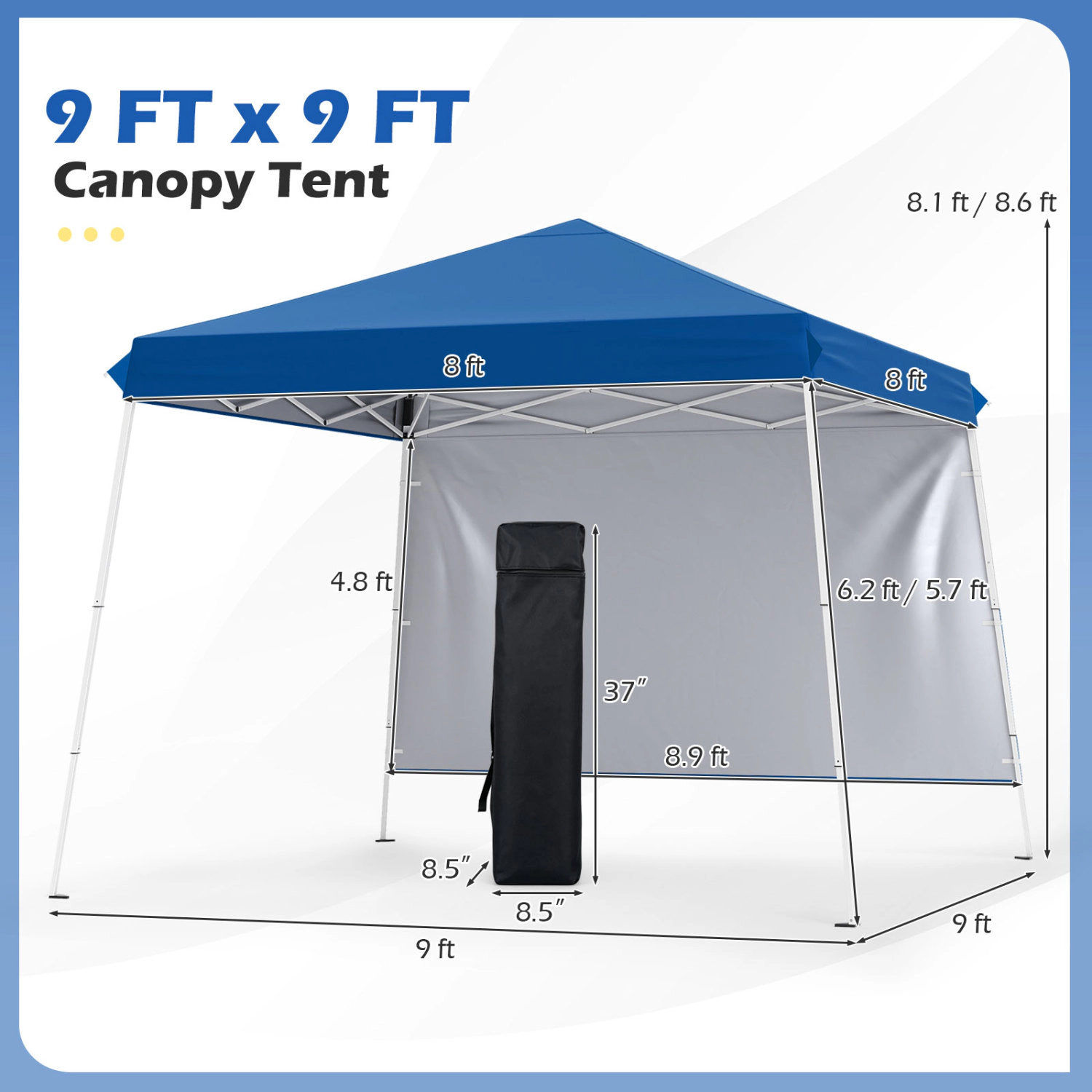 LJG 9 ft x Pop up Canopy Tent with 8 Ground Stakes 4 Wind Ropes and Carry Bag for Outdoor Party