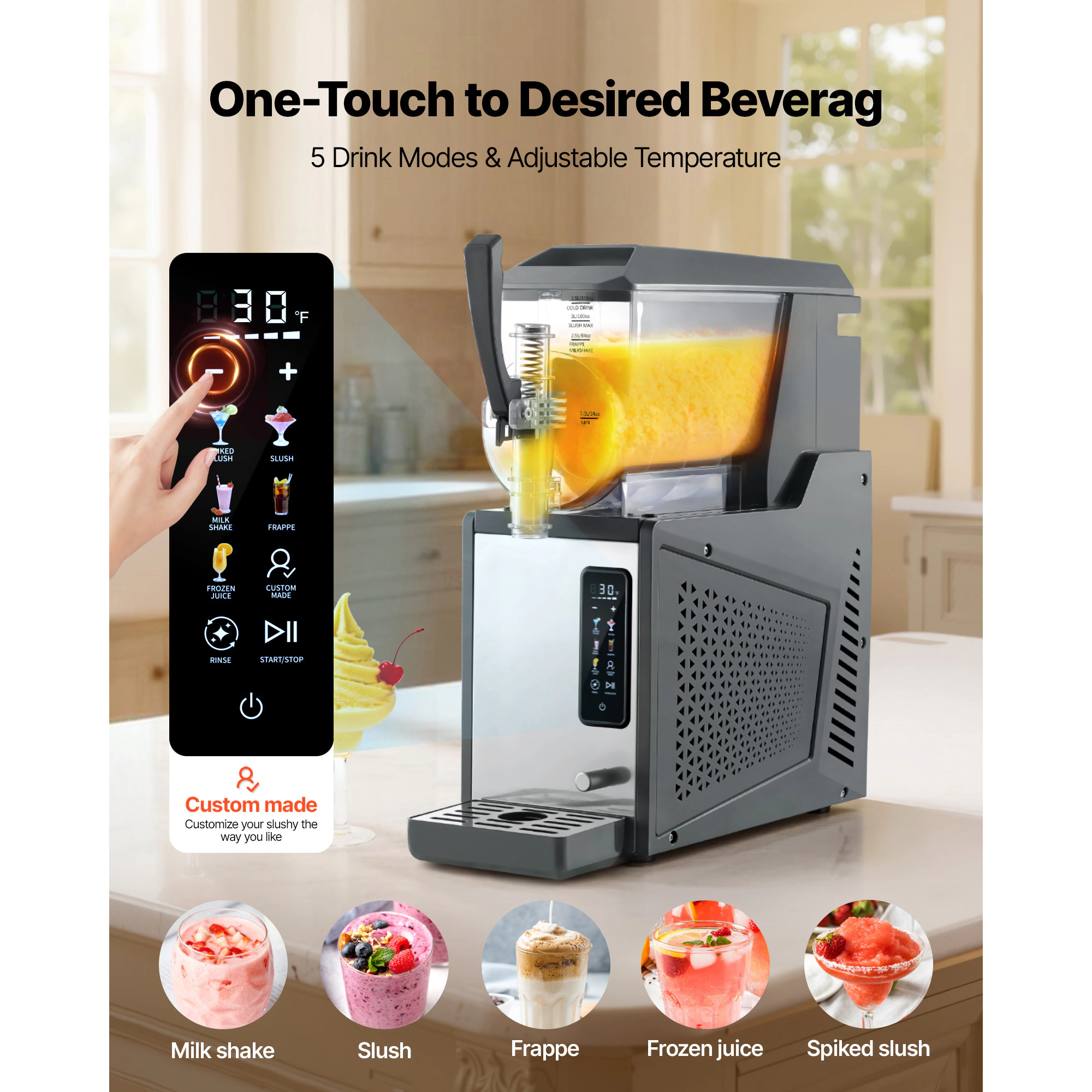 HONGGE Slushie Machine / No Ice Needed Slushy for Home Frozen Drink Maker with Single Tank Margarita