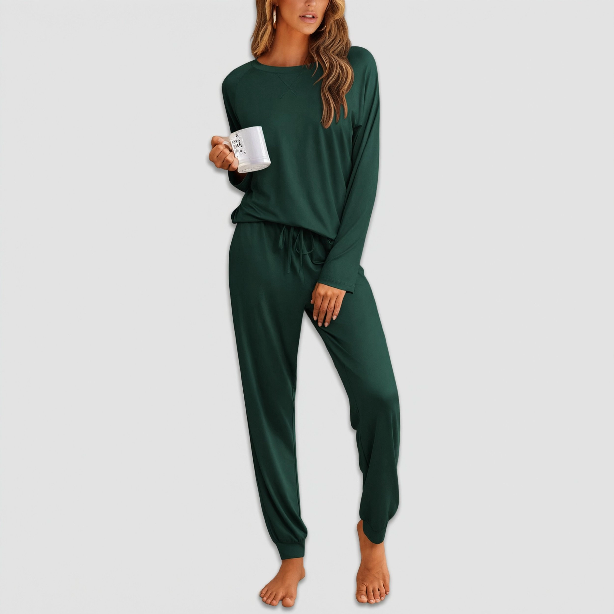 Ekouaer Pajamas Womens Long Sleeve Pajama Set Two Piece Loungewear Sleepwear with Jogger Pants