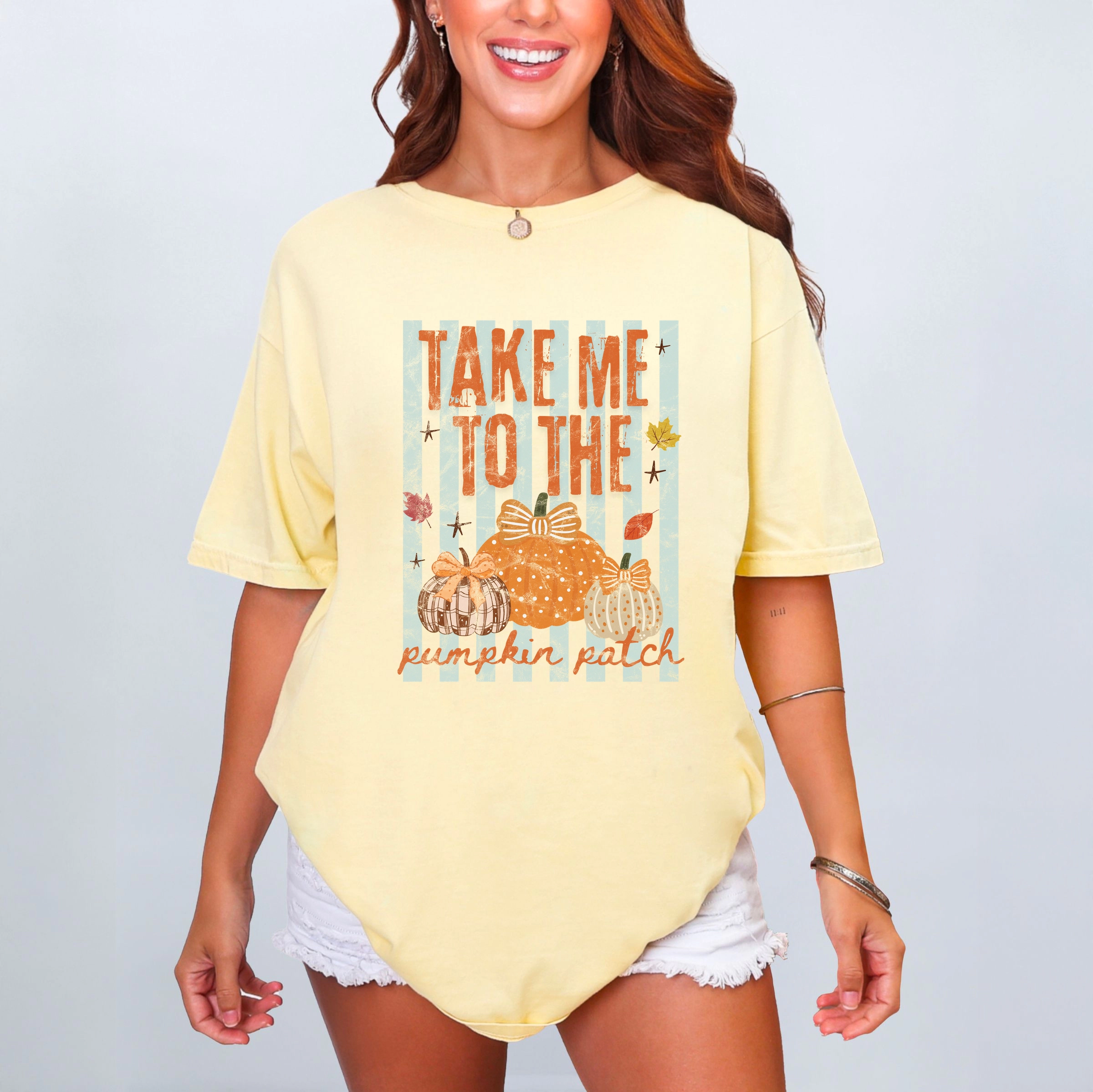 Simply Sage Market - Women's Garment Dyed Graphic T-Shirt Take Me to the Pumpkin Patch Stripes