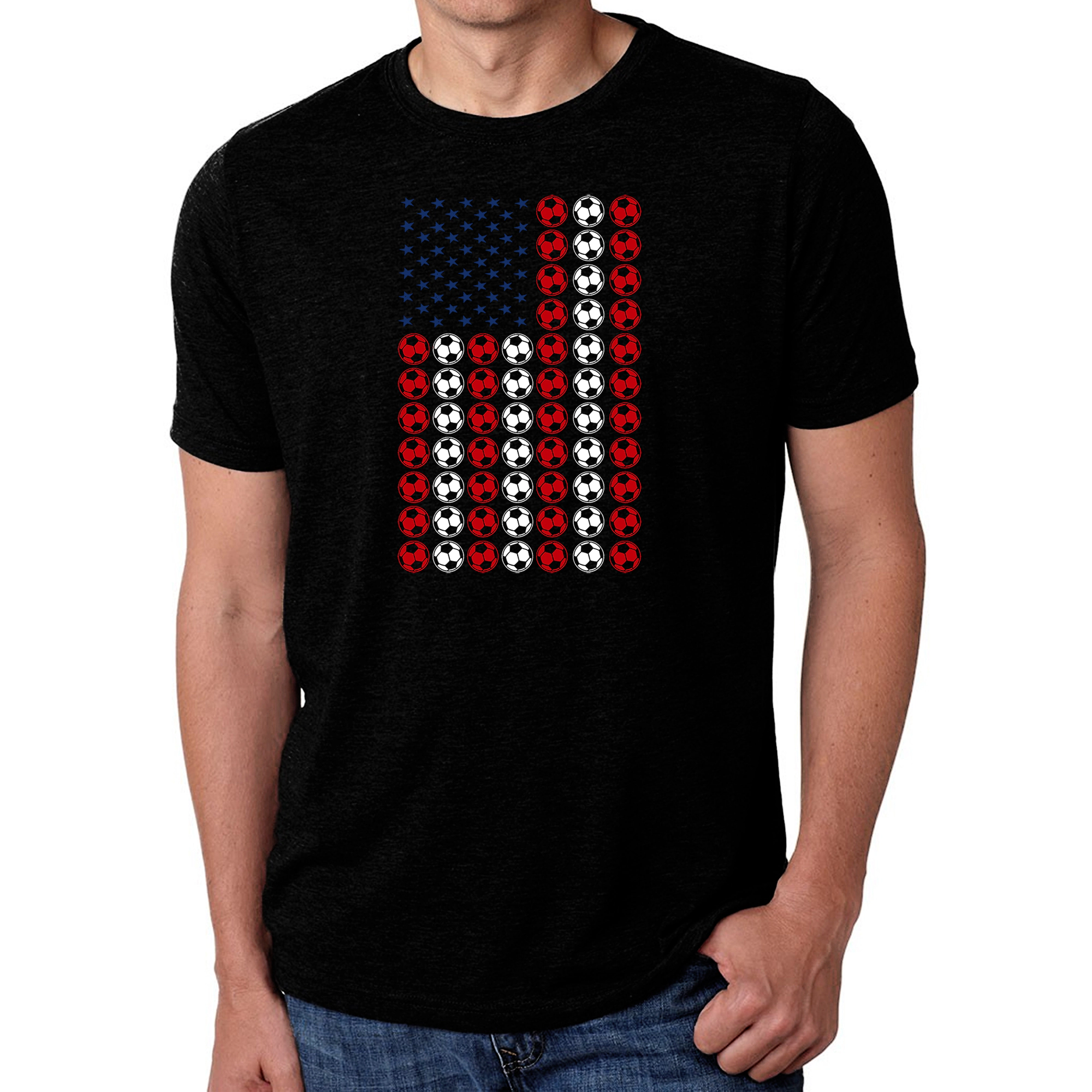 LOS ANGELES POP ART Men's Cotton/Poly Blend Soccer Flag T-Shirt, Crew Neck Short Sleeve