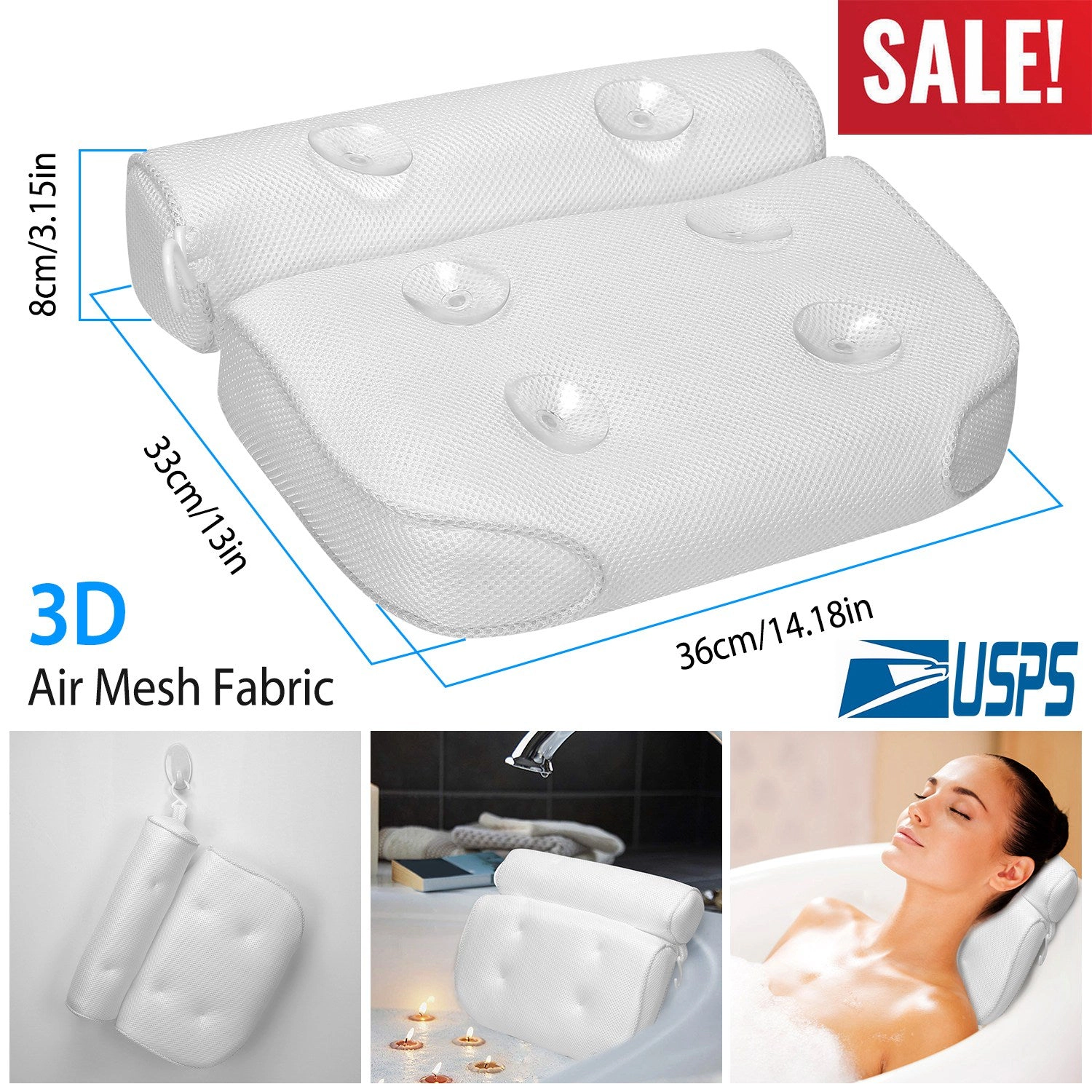 GBruno 3D Mesh Bathtub Pillow With Suction Cups