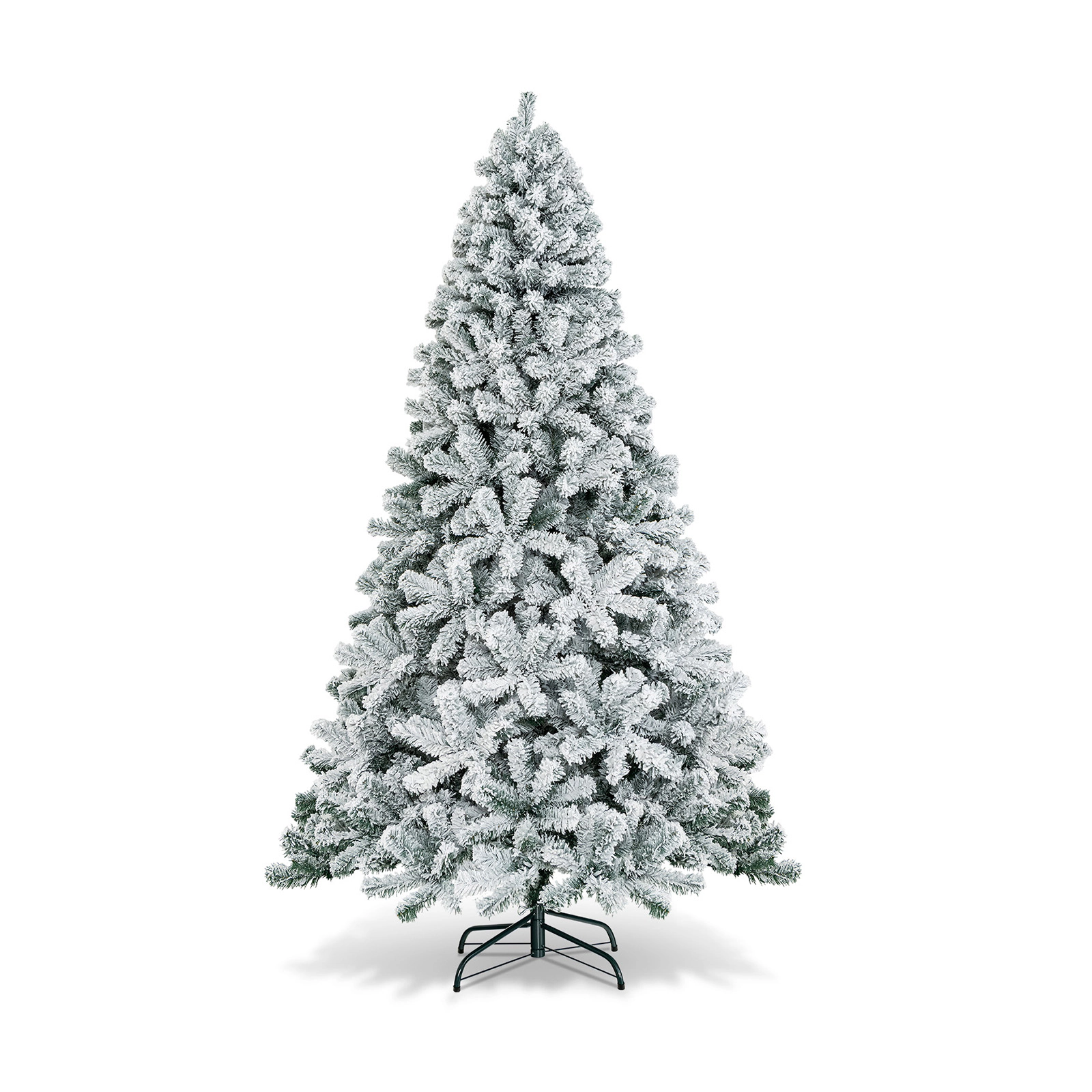 SUGIFT Snow Flocked Hinged Artificial Christmas Tree 7.5-ft Tall with 1010 Branch Tips 4 Sections with Metal Stand White