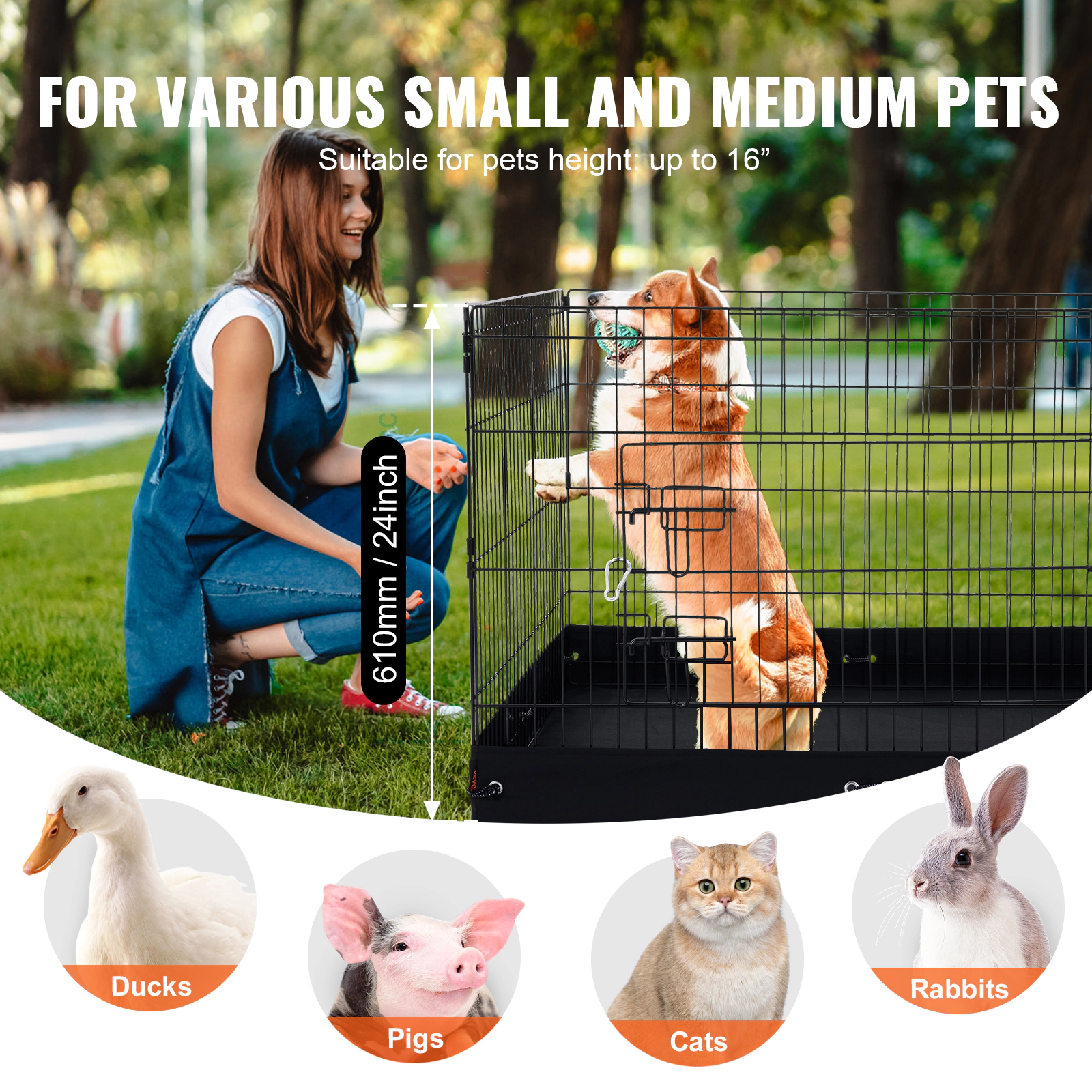 HONGGE 4-Panel Foldable Metal Dog Playpen with Door, 36 x 36 in Exercise Pen, 24 in Tall, Small to Medium Pets