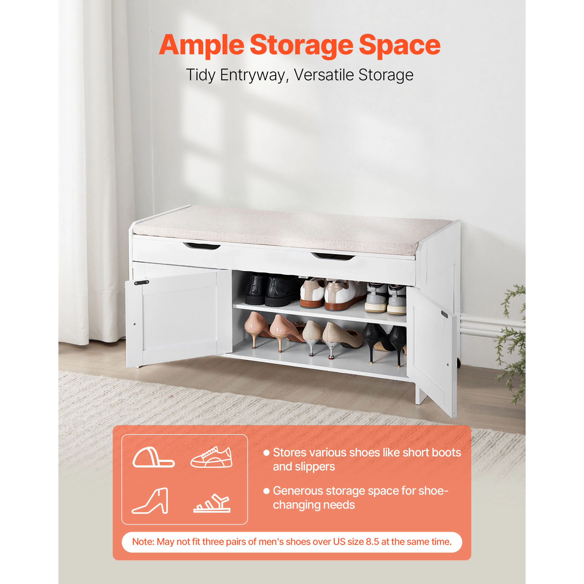 HONGGE Shoe Storage Bench for Hallway Entryway Bedroom
