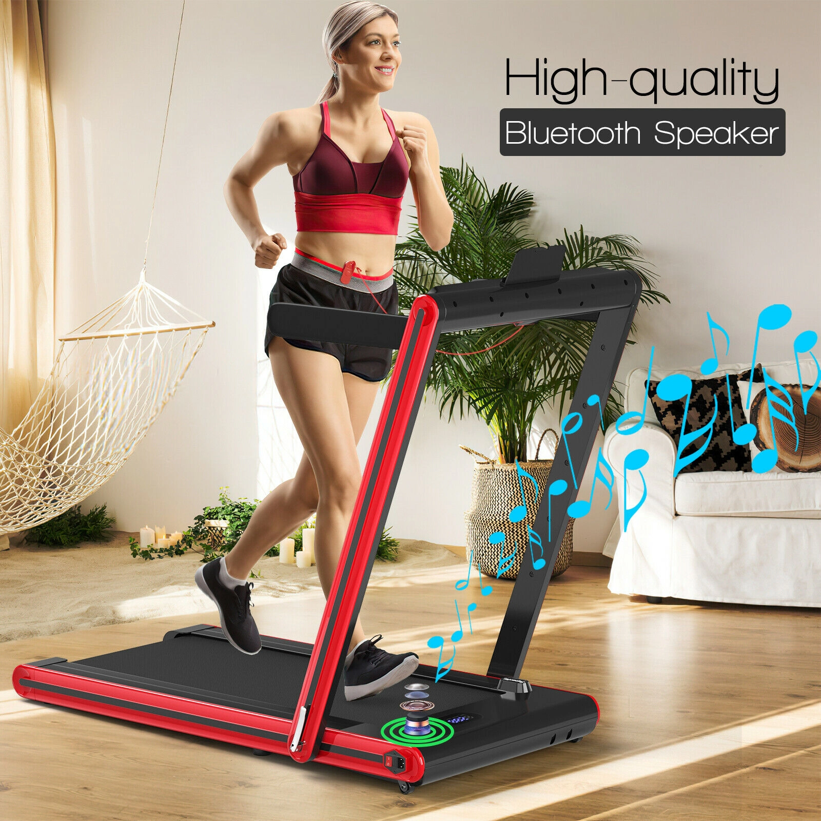 SUGIFT Red 2-in-1 Folding Treadmill with Dual LED Display and Safety Lock 52-in W 27-in D 256-lb User Capacity