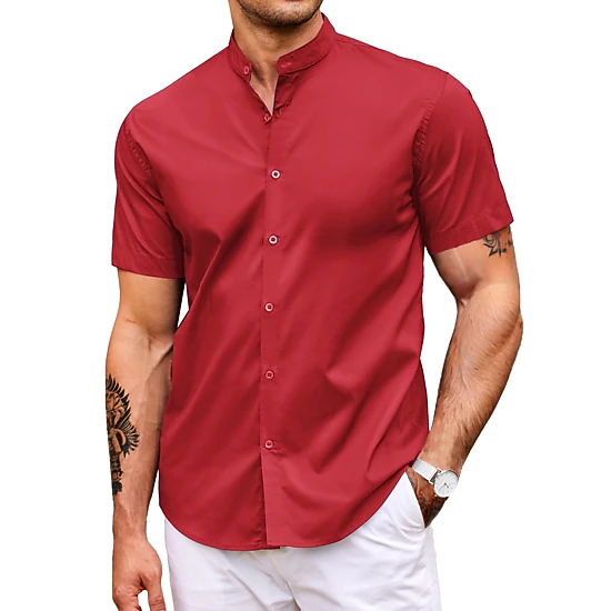 COOFANDY Mens Short Sleeve Mandarin Collar Shirts  Button Down Casual Tops