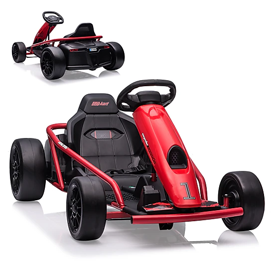 Enjyam 24V Electric Go Kart for Kids 8-12, Drift Kart Car w/Dual 300W Motors, 8MPH, Music, Slow Start, Seatbelt