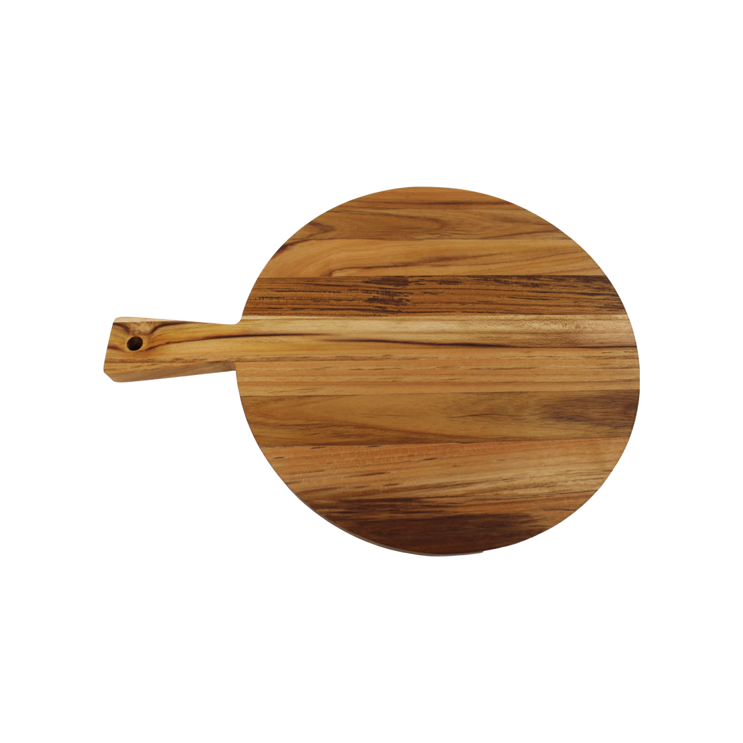 EcoDecors 16" Round Teak Cutting Board with Handle - FSC-Certified Solid Wood with Juice Groove