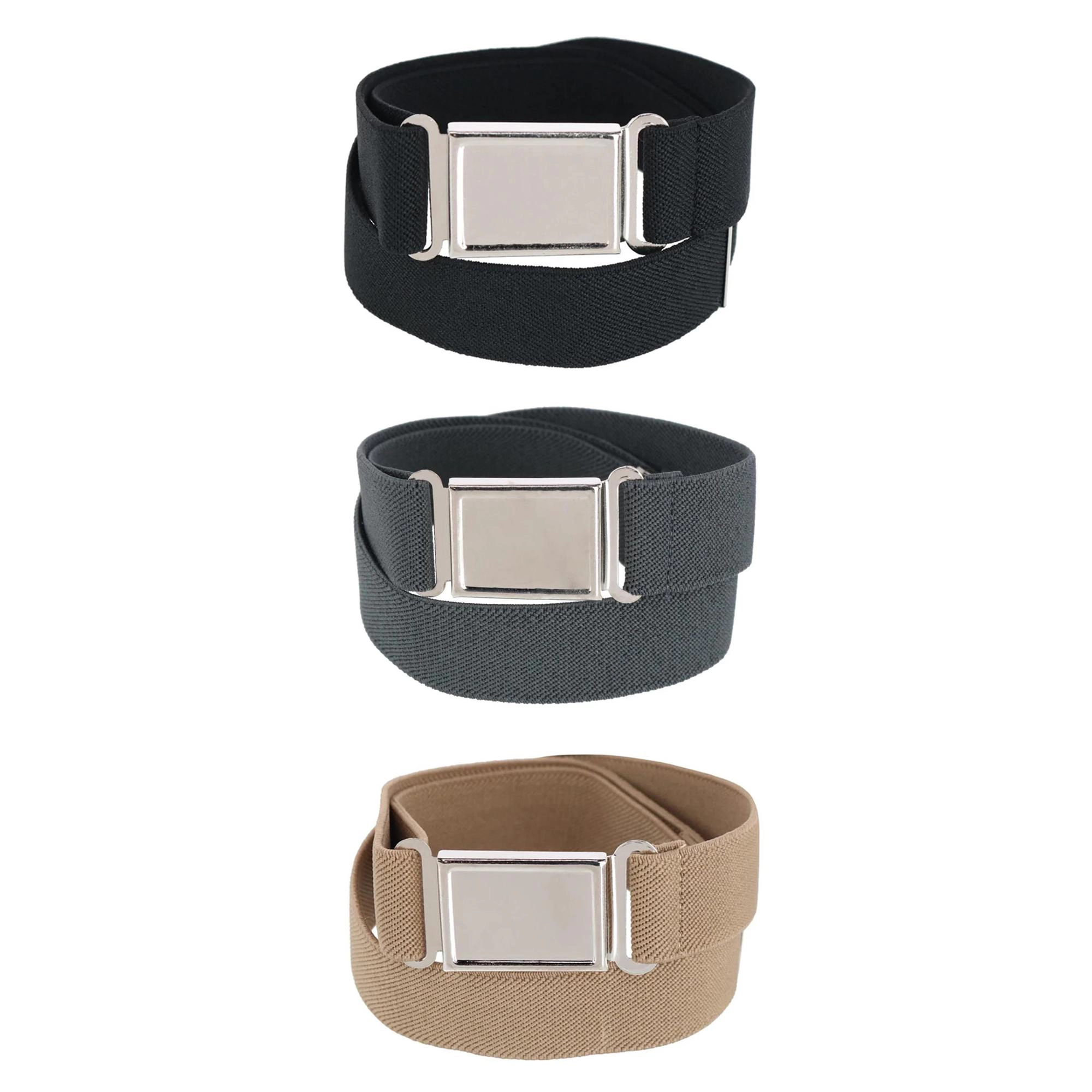 CTM Kids' Adjustable Elastic Belt with Magnetic Buckle (Pack of 3 Colors)