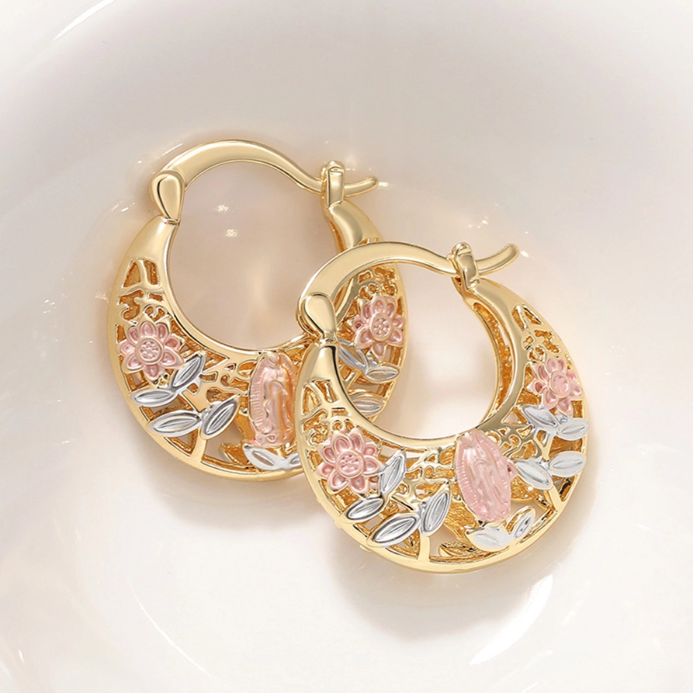 Wardrobe Whimsy Religious Flower Hollow Huggie Hoop Earrings for Women
