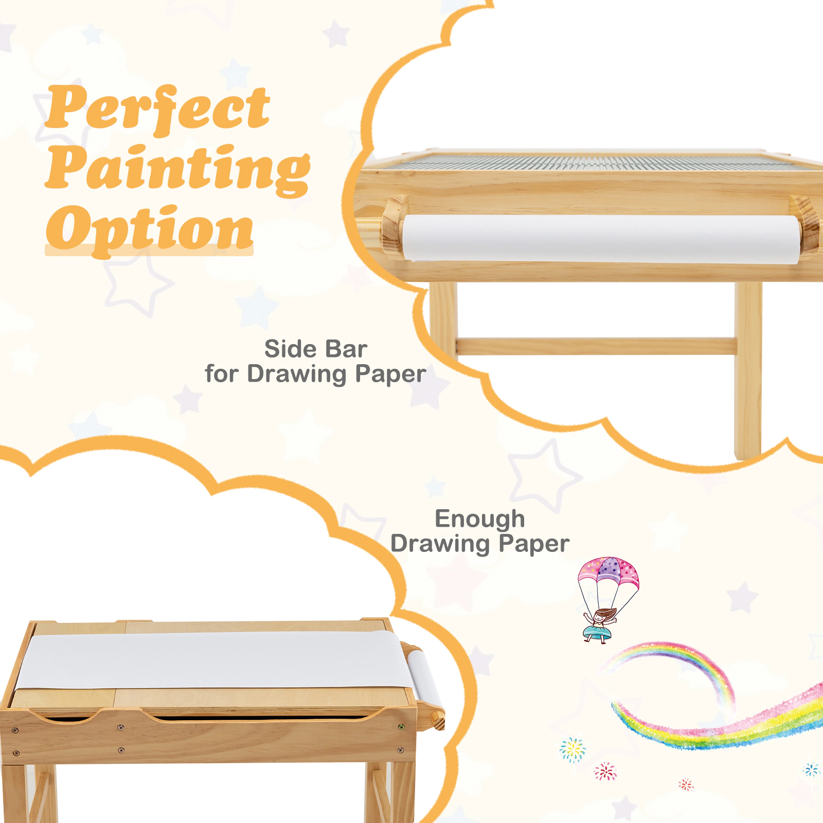 Hivvago Kids Multi Activity Play Table Wooden Building Block Desk With Storage Paper Roll