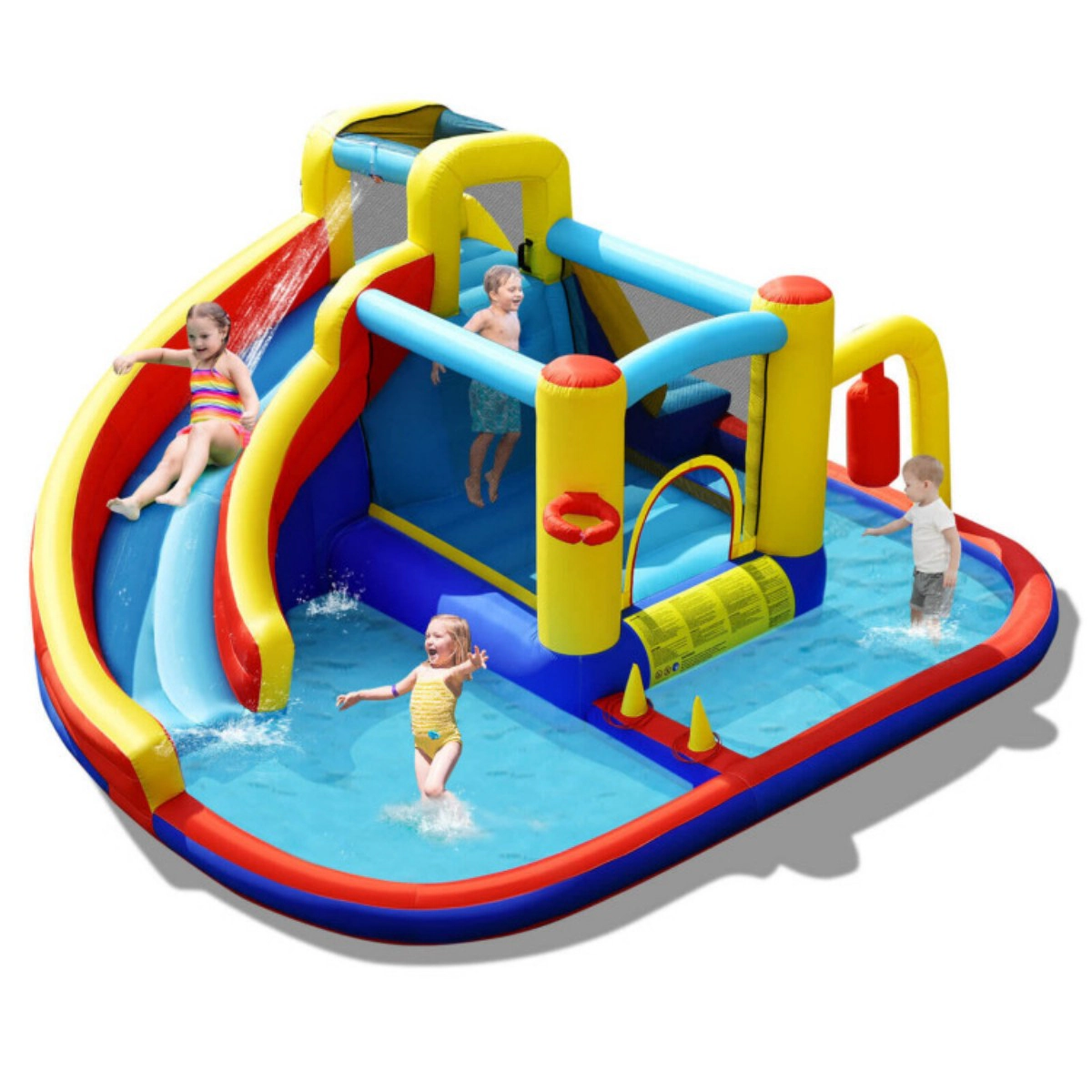 SUGIFT 7-in-1 169.5-in Inflatable Water Slide Bounce Castle with Splash Pool and Climbing Wall for Yard