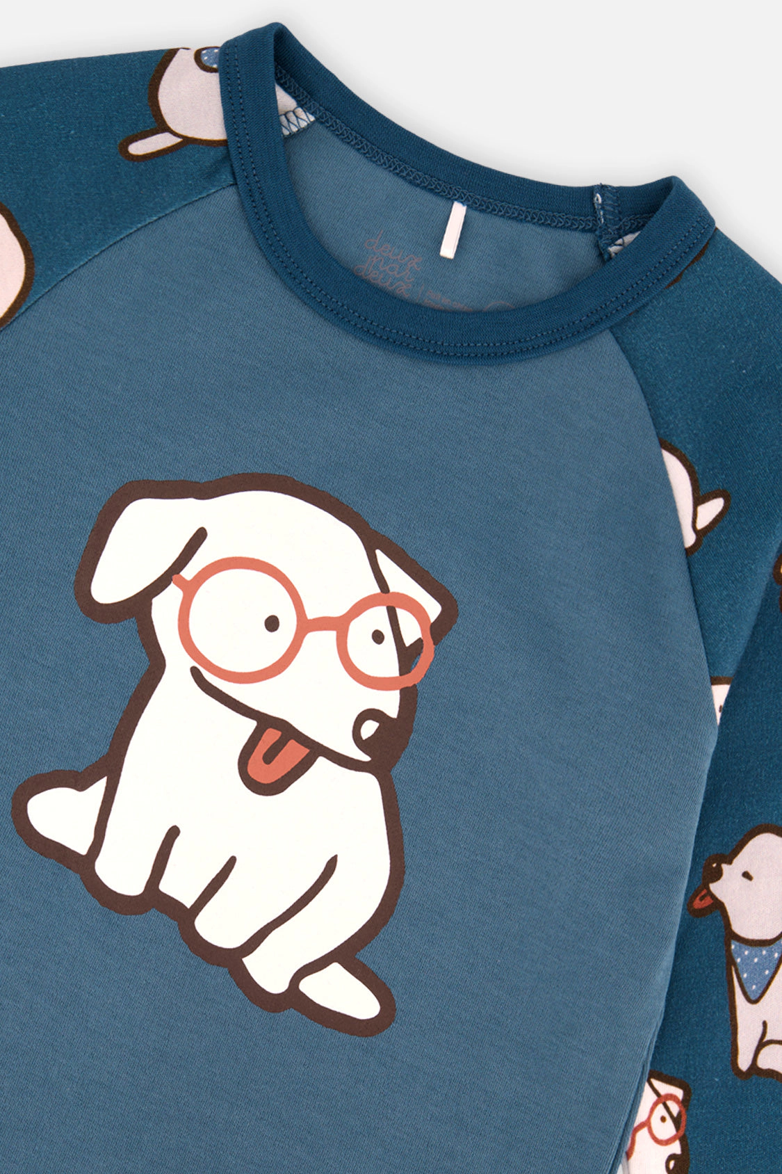 Deux par Deux Boys Organic Cotton Dog Print Two Piece Pajama Set with Raglan Sleeve Top and Waist Pants