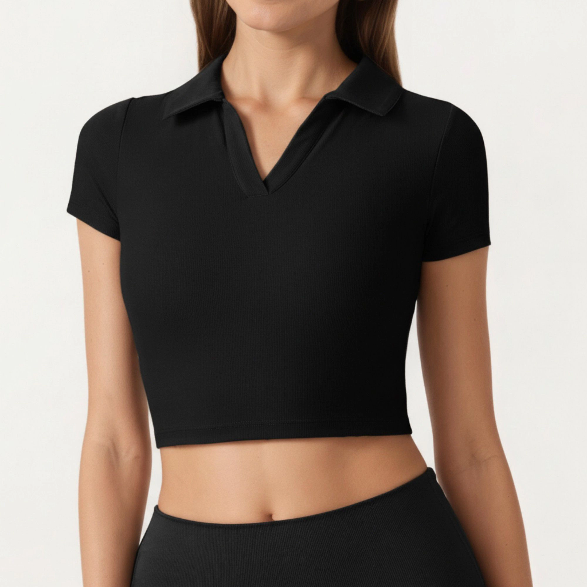 Anna-Kaci Women's Short Sleeve Cropped Active Polo Top with Collared V Neck and Stretch Fit