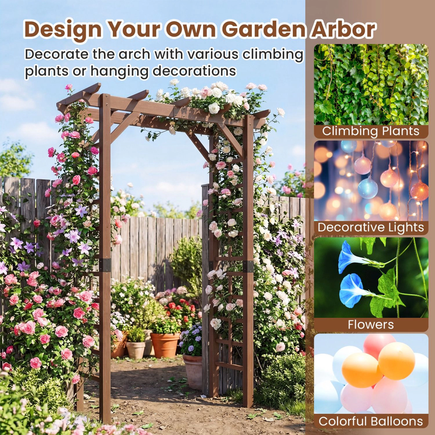 Slickblue 7FT Wooden Garden Arch Arbor with Trellis Design