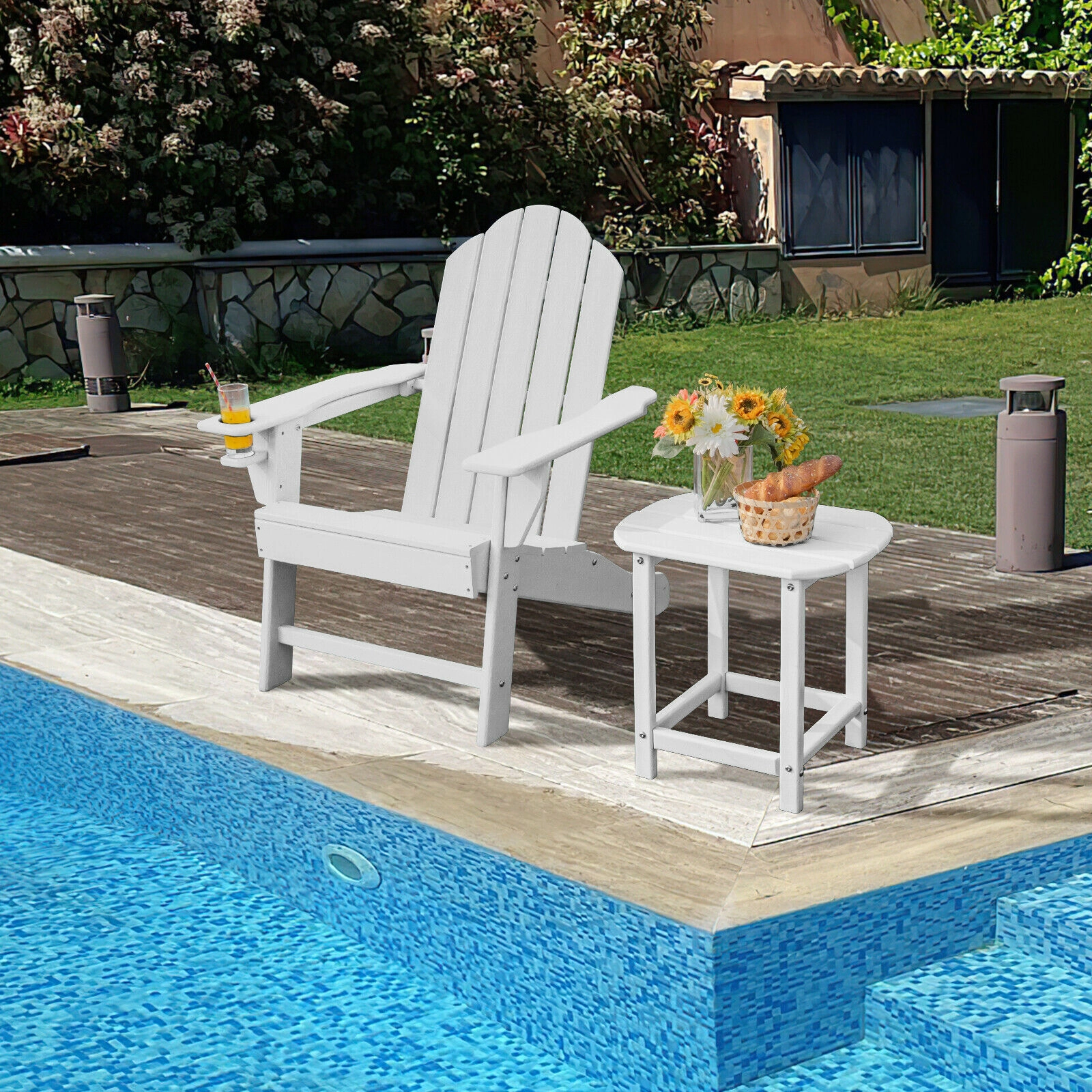 SUGIFT 330-lb Capacity All Weather PE Adirondack Chair with Built-in Cup Holder and 304 Stainless Steel Screws