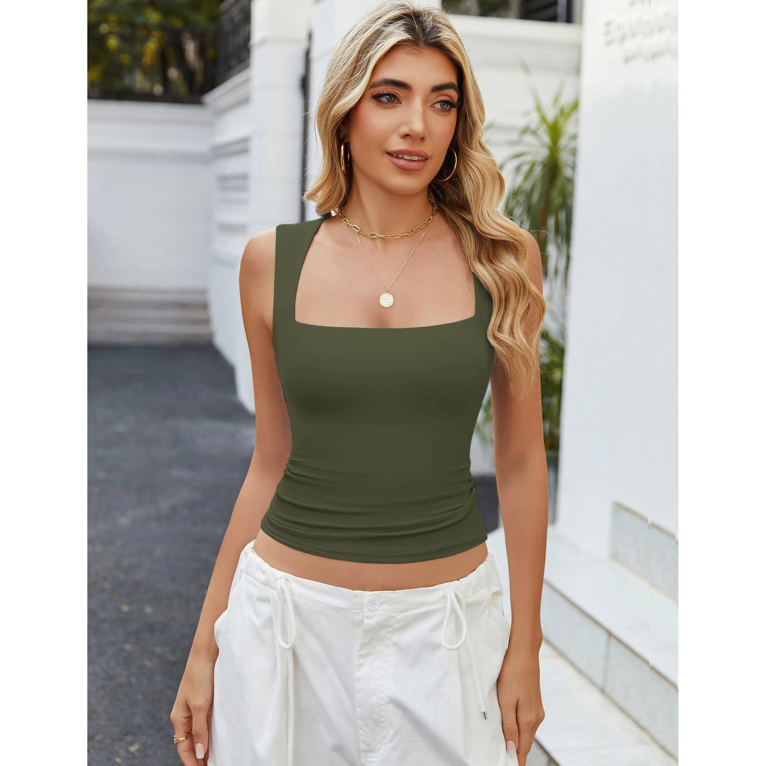 Avidlove Women's Square Neck Double Layer Sleeveless Tank Top