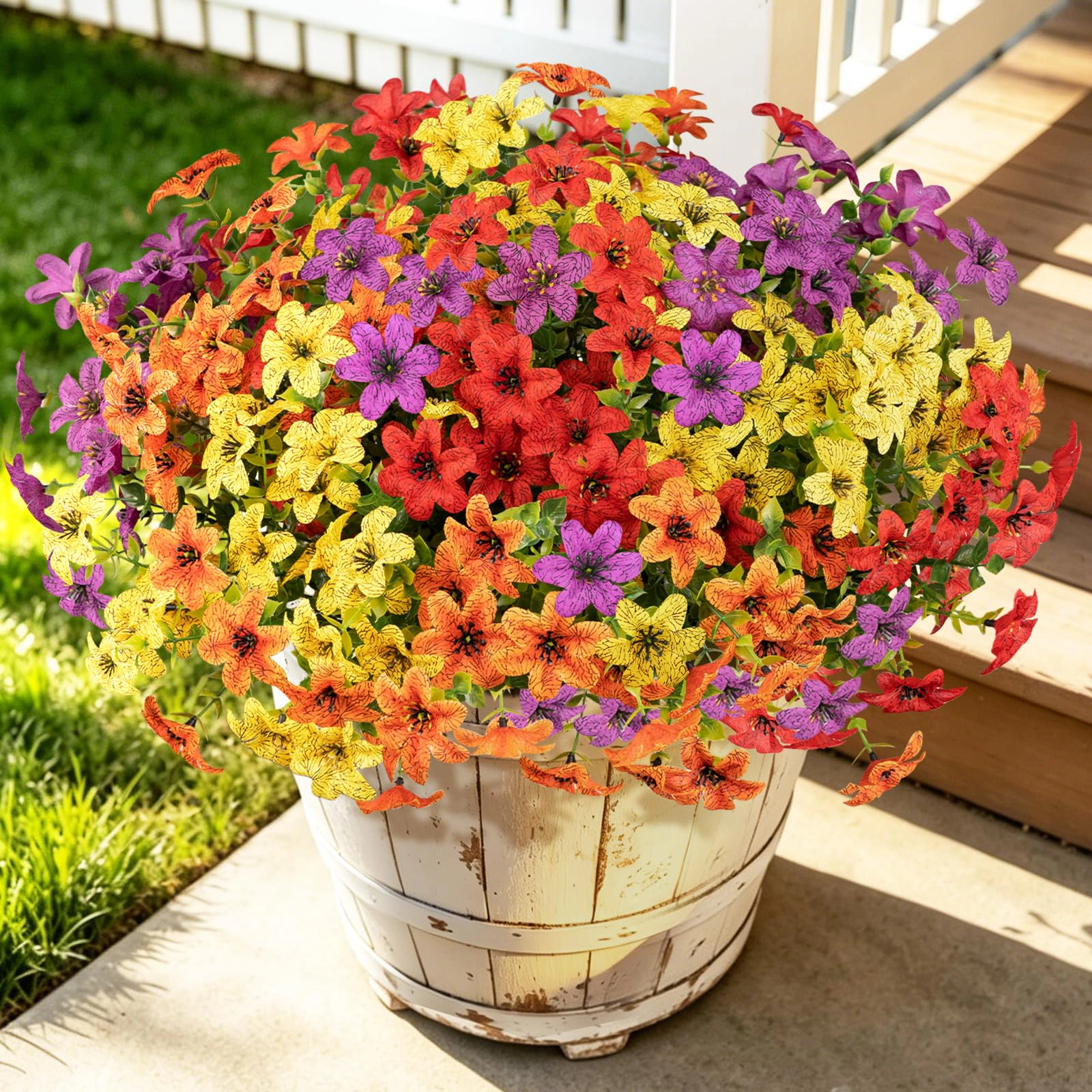 PUPWE Artificial Fall Flowers For Outdoors  12 Uv Resistant Faux Mums
