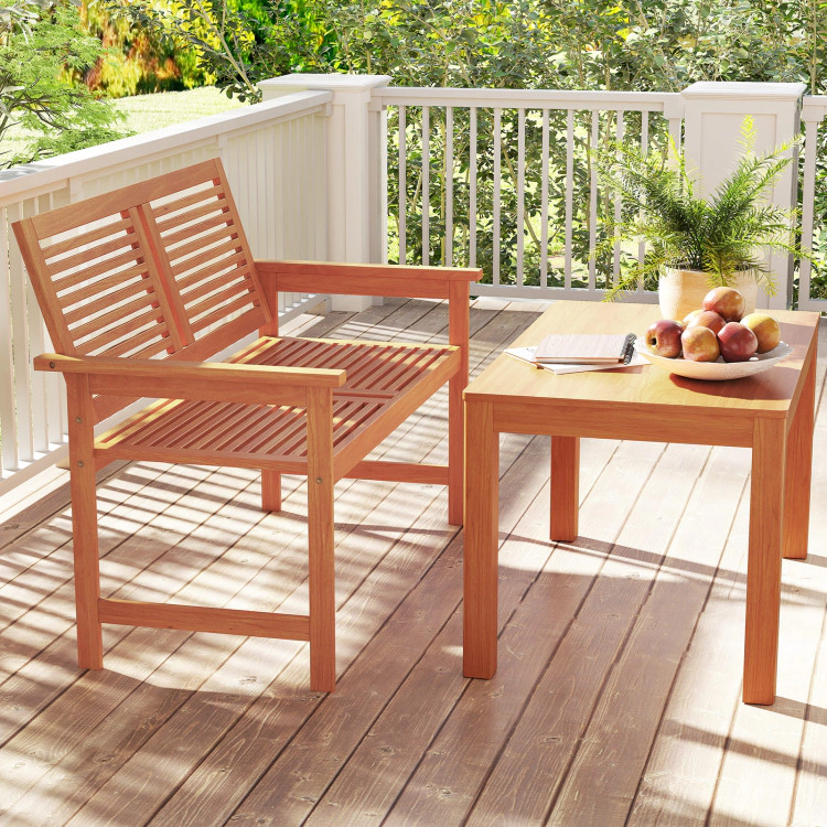 Hivvago Outdoor Wooden Bench 2-Person Patio Bench With Slatted Backrest And Seat