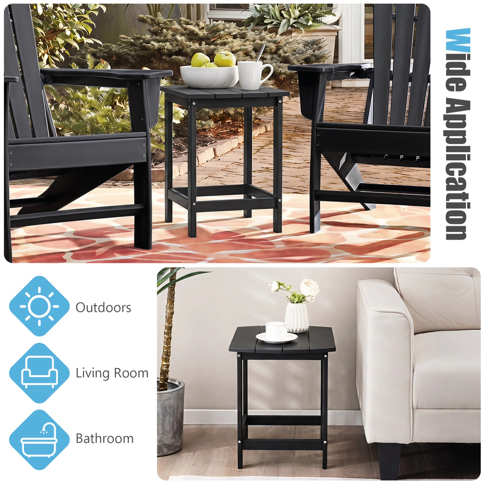 SUGIFT Black HDPE Outdoor Side Table, 19 x 14.5 x 18 in