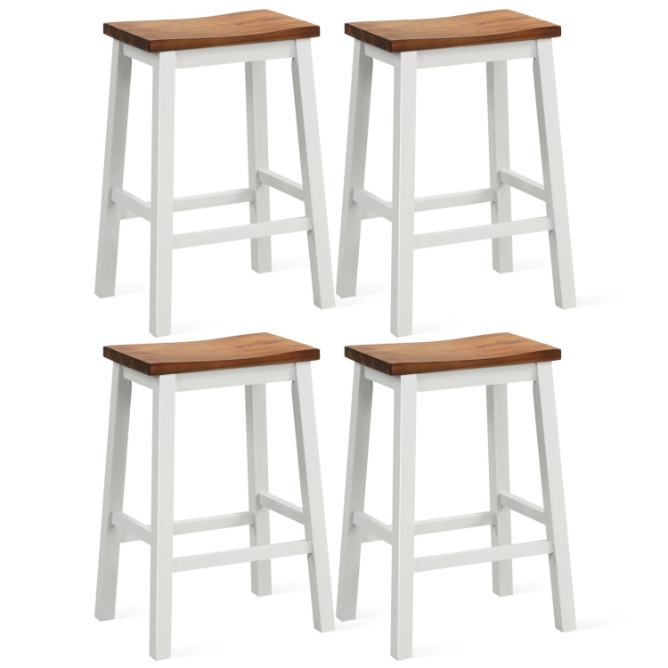 Hivvago 24.5-Inch Set Of 4 Saddle Stools Bar Stools With Footrests For Kitchen Island