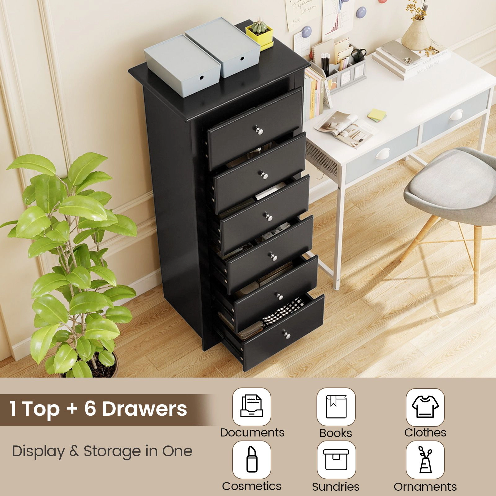 SlickBlue 6 Drawer Chest Dresser with Spacious Storage for Bedroom