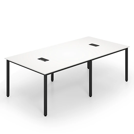 SUGIFT 95-in Rustic Brown Conference Room Table for 10 People with 2 Cable Grommets and 6-Leg Metal Frame