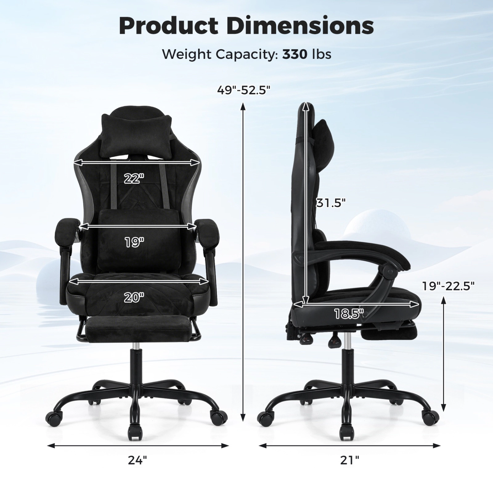 SUGIFT Ergonomic Suede Gaming Computer Chair with Headrest Lumbar Support Linkage Armrests 330-lb Capacity Black